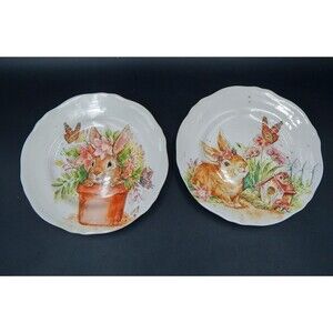 Pier 1 One Hop Town Salad Plates 8.5 Inch Luncheon Set of 2 Earthenware